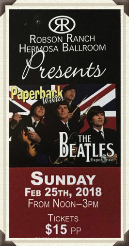 February 25th - The Beatles Tribute in the Hermosa Room