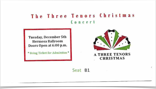 December 5th - The Three Tenors Christmas Concert